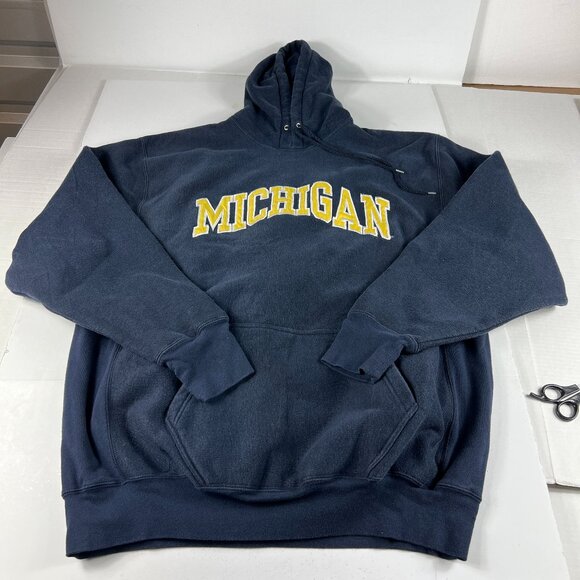 Y2K Steve & Barry's Michigan Wolverines Sweatshirt Extra Large Blue Faded Hoodie - Picture 1 of 16